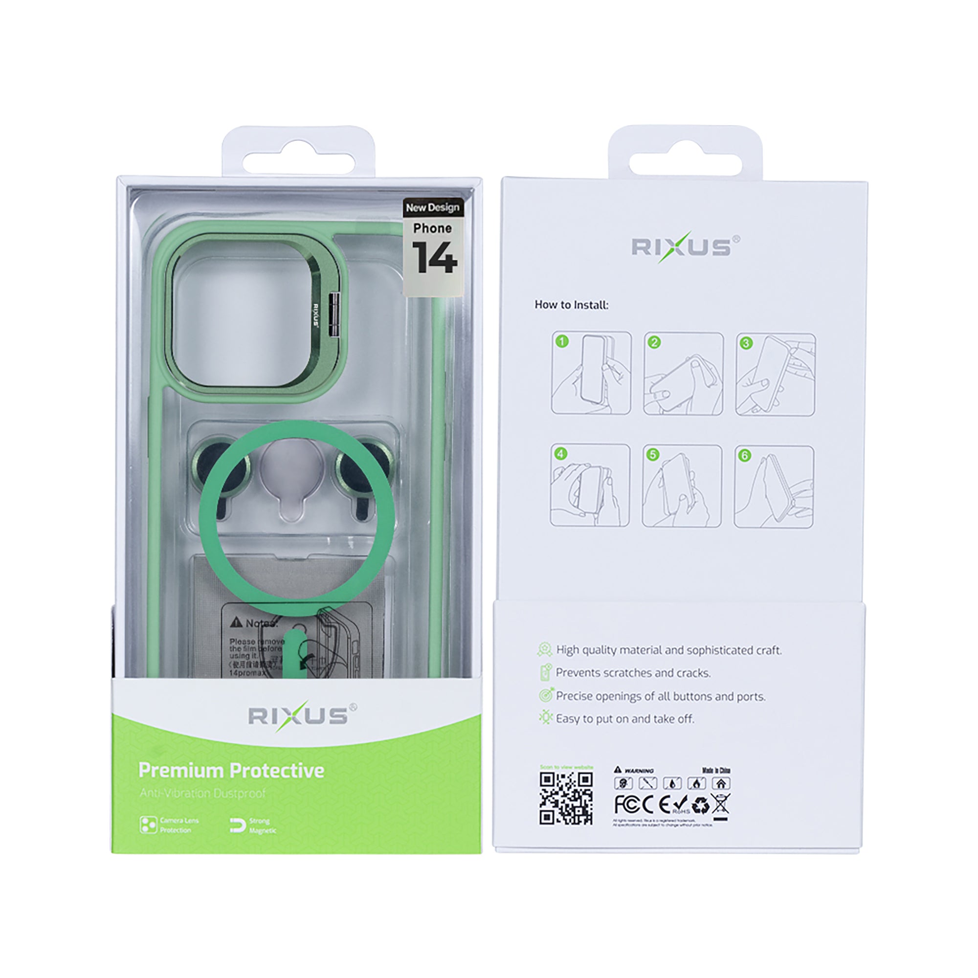 Rixus Classic 03 Case With MagSafe Compatible For Apple iPhone 14 Light Green