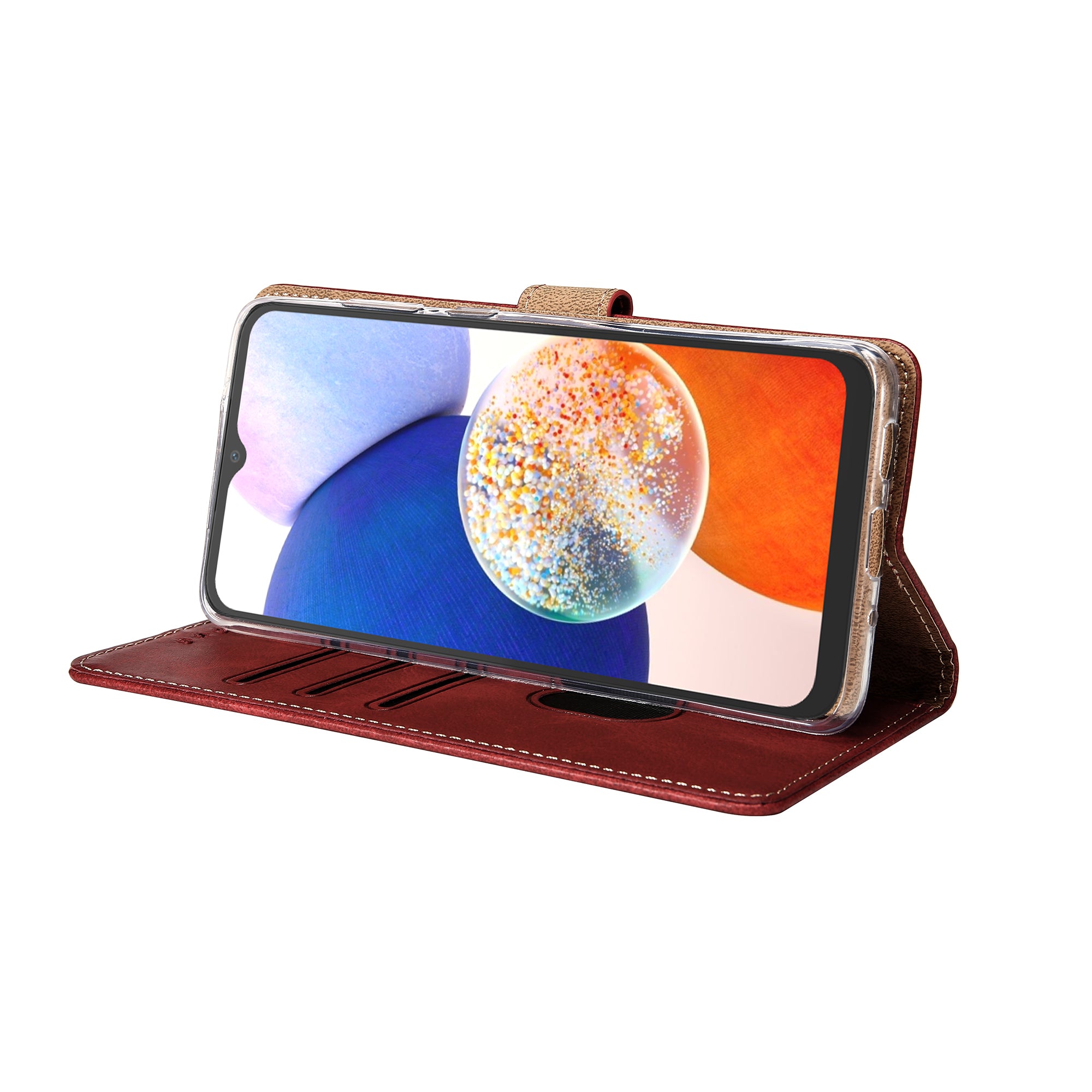Rixus Bookcase pour Samsung Galaxy A14 5G Rouge foncé