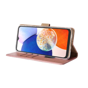 Rixus Bibliothèque pour Samsung Galaxy A14 5G Rose