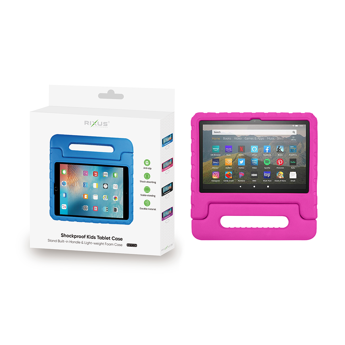 Rixus RXTC06 Tablet Kids Case For Apple iPad 10.2 pouces (2021, 2019), iPad Air 3 10.5 pouces (2019), iPad Pro 10.5 pouces (2018) Rose