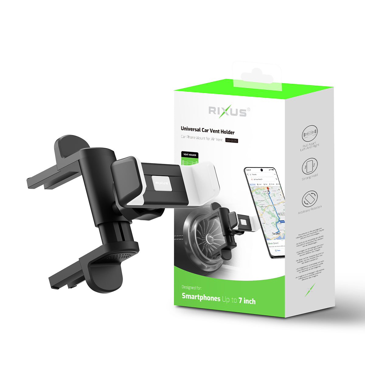 Rixus RXHW35 Support universel pour bouches d'aération de voiture noir