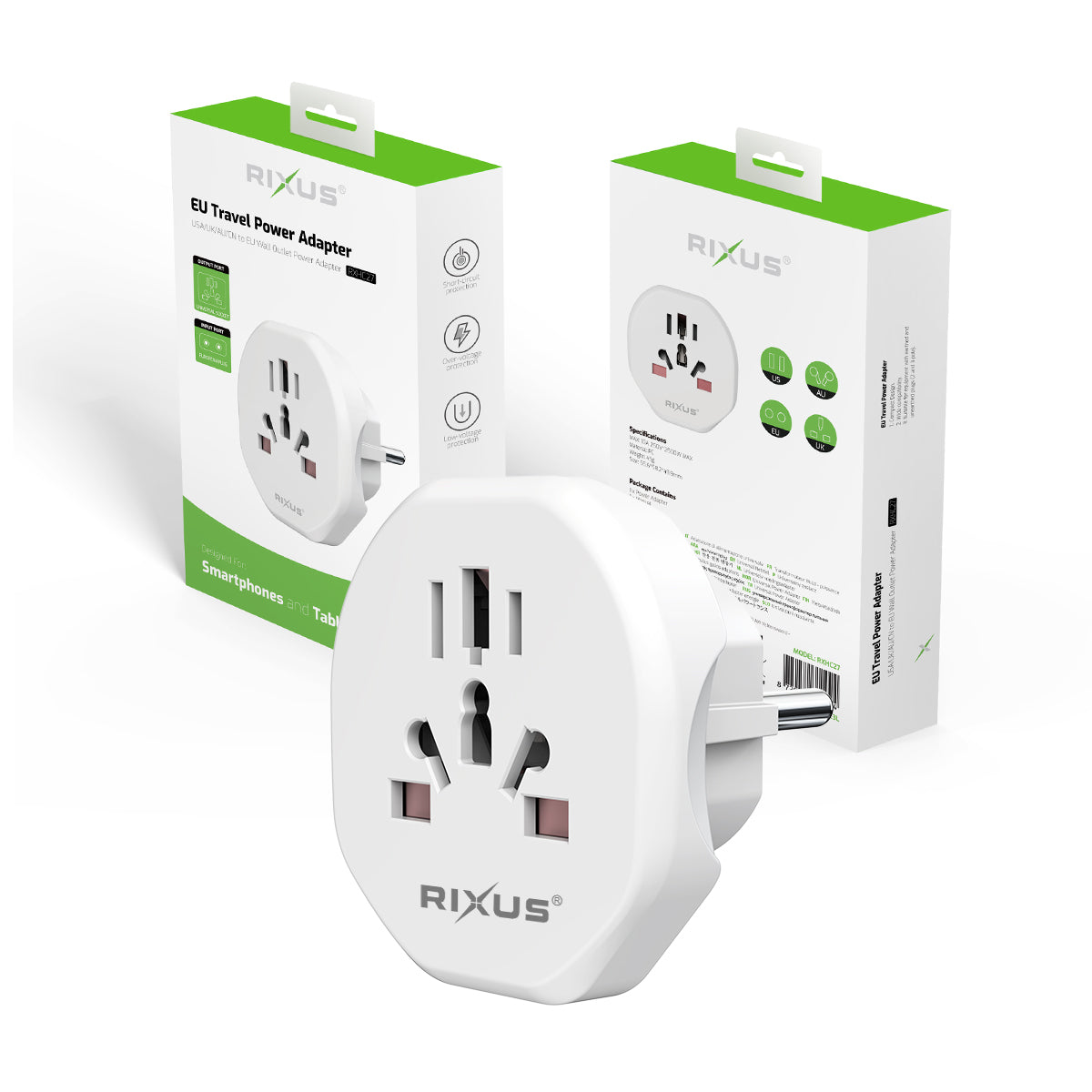 Rixus RXHC27 EU Travel Power Adapter Blanc