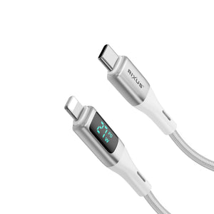 Rixus RXUC29AL Braided USB-A To Lightning Connector Cable With LED Display White