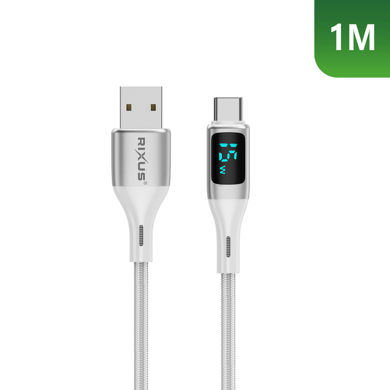 Rixus RXUC29AC Câble tressé USB-A vers USB-C avec affichage LED Blanc