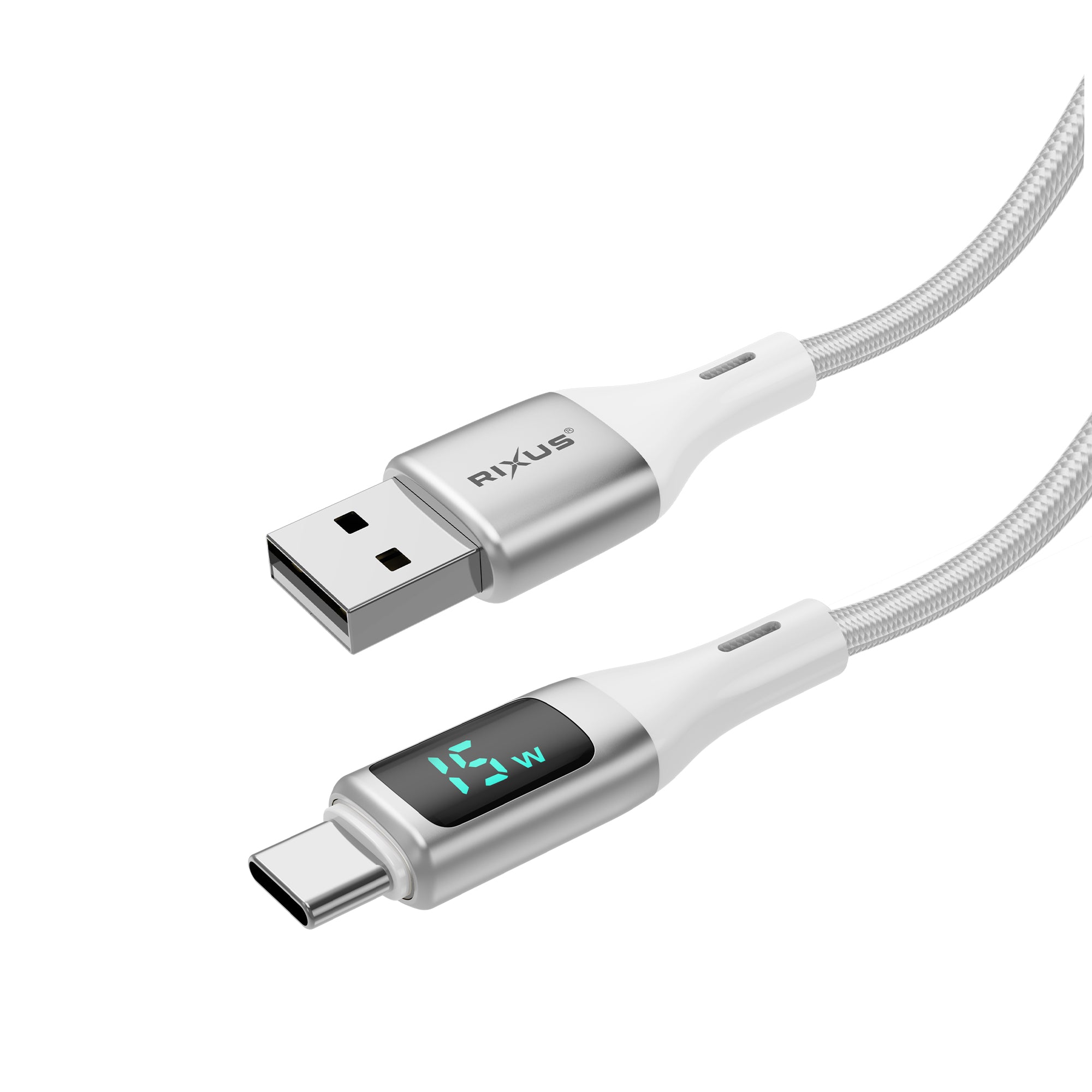 Rixus RXUC29AC Câble tressé USB-A vers USB-C avec affichage LED Blanc