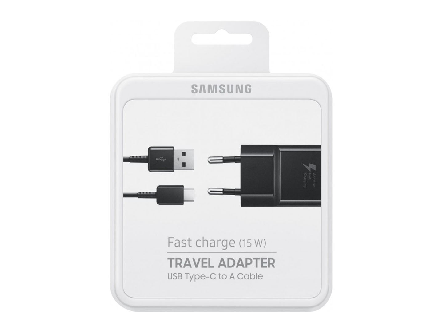 Samsung Fast Charger With USB-A To USB-C Cable 100cm 15W Black Original Retail Box