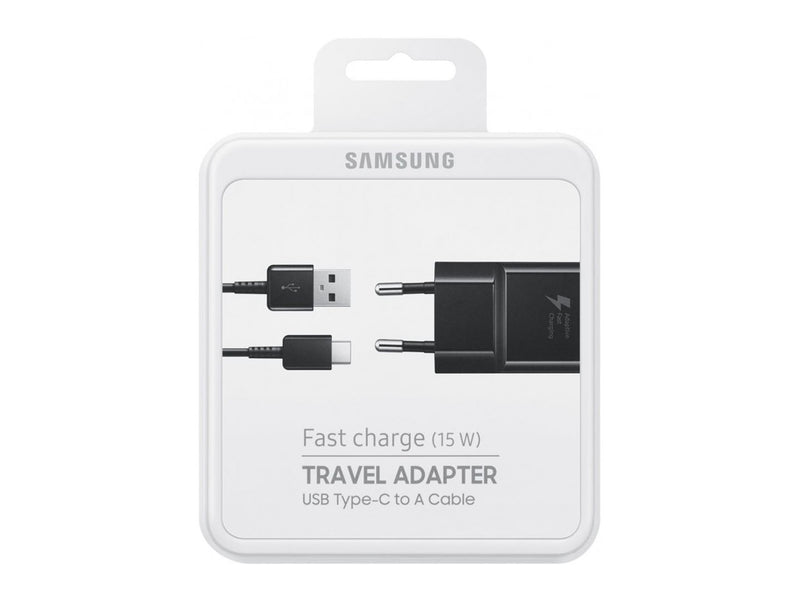 Samsung Fast Charger With USB-A To USB-C Cable 100cm 15W Black Original Retail Box