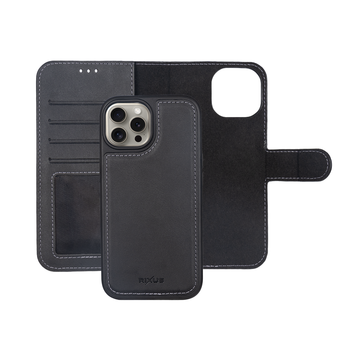 Rixus Duo Portefeuille magnétique détachable For Apple iPhone 15 Pro Noir