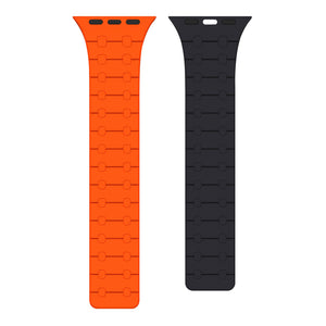 Bandeau magnétique en silicone For Apple Watch 42mm, 44mm, 45mm, 49mm Orange et Midnight