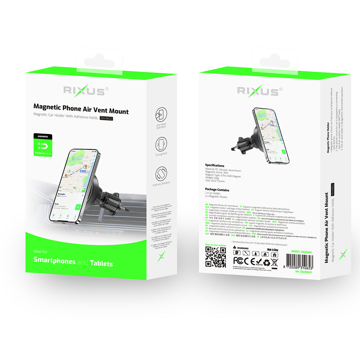 Rixus RXHM62 Support magnétique rond pour voiture gris
