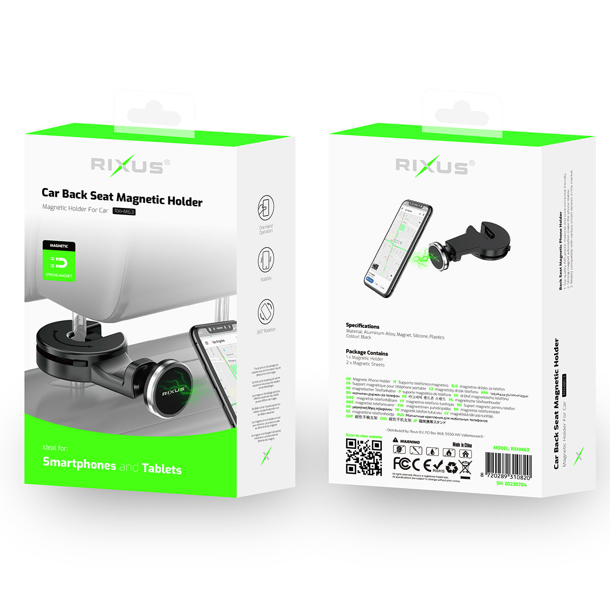 Rixus RXHM63 Support magnétique pour appuie-tête de siège arrière Noir