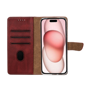 Rixus Bookcase For Apple iPhone 15 Rouge foncé