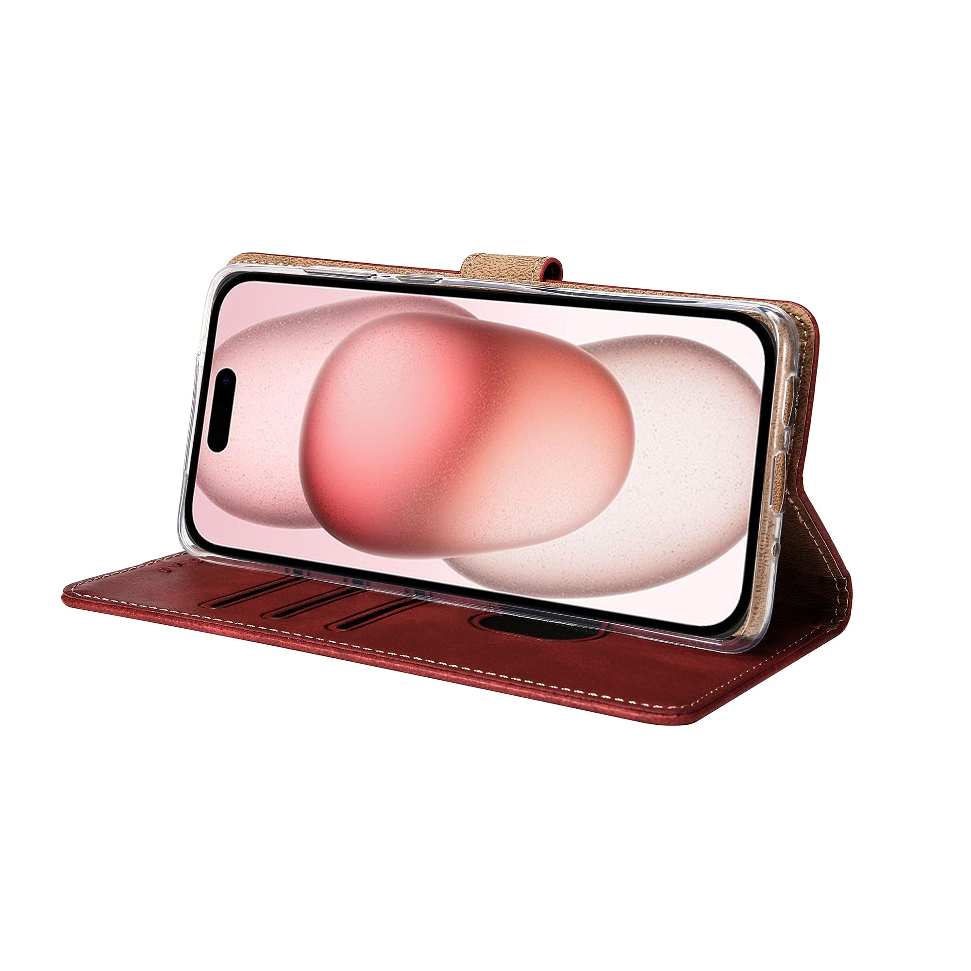 Rixus Bookcase For Apple iPhone 15 Rouge foncé