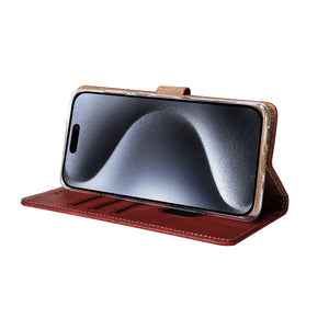 Rixus Bibliothèque For Apple iPhone 15 Pro Rouge foncé