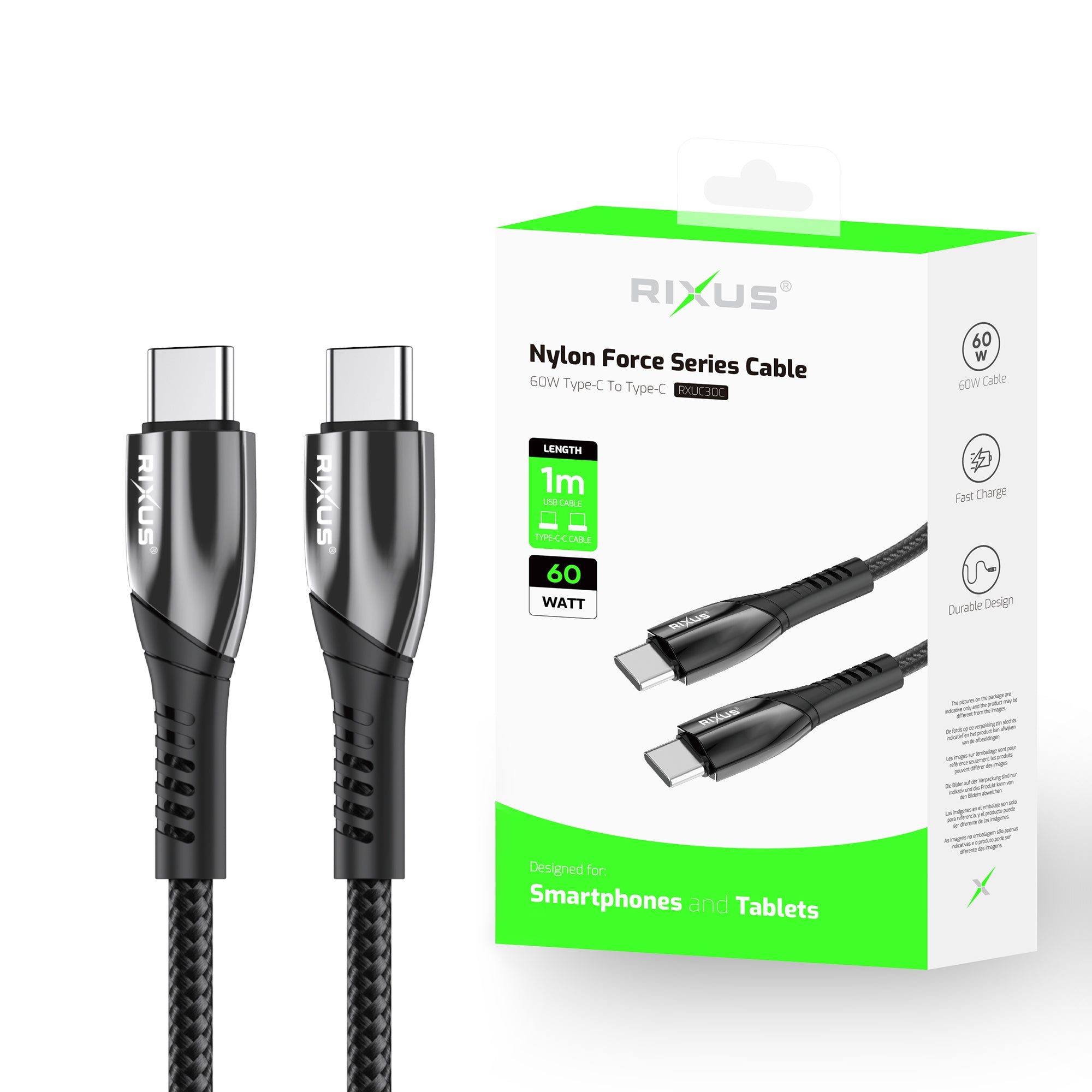 Rixus RXUC30C Câble de données USB-C en alliage Métal Gris