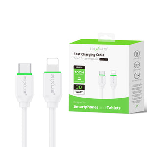 Rixus RXUC13L Fast Charging Cable USB-C To Lightning Connector 30cm White