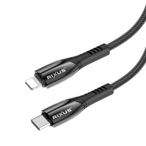 Rixus RXUC37L Fast Charging Cable USB-C To Lightning Connector Nylon 30cm Black