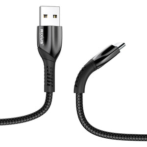 Rixus RXUC37AC Câble de charge USB-A vers USB-C Nylon tressé 30cm Noir
