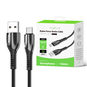 Rixus RXUC37AC Câble de charge USB-A vers USB-C Nylon tressé 30cm Noir