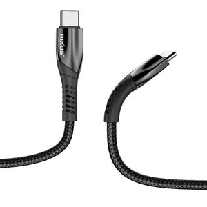 Rixus RXUC38C Fast Charging Cable USB-C To USB-C Braided Nylon 2m Black (Câble de charge rapide USB-C vers USB-C en nylon tressé)