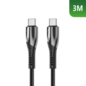 Rixus RXUC39C Fast Charging Cable USB-C To USB-C Braided Nylon 3m Black (Câble de charge rapide USB-C vers USB-C en nylon tressé)