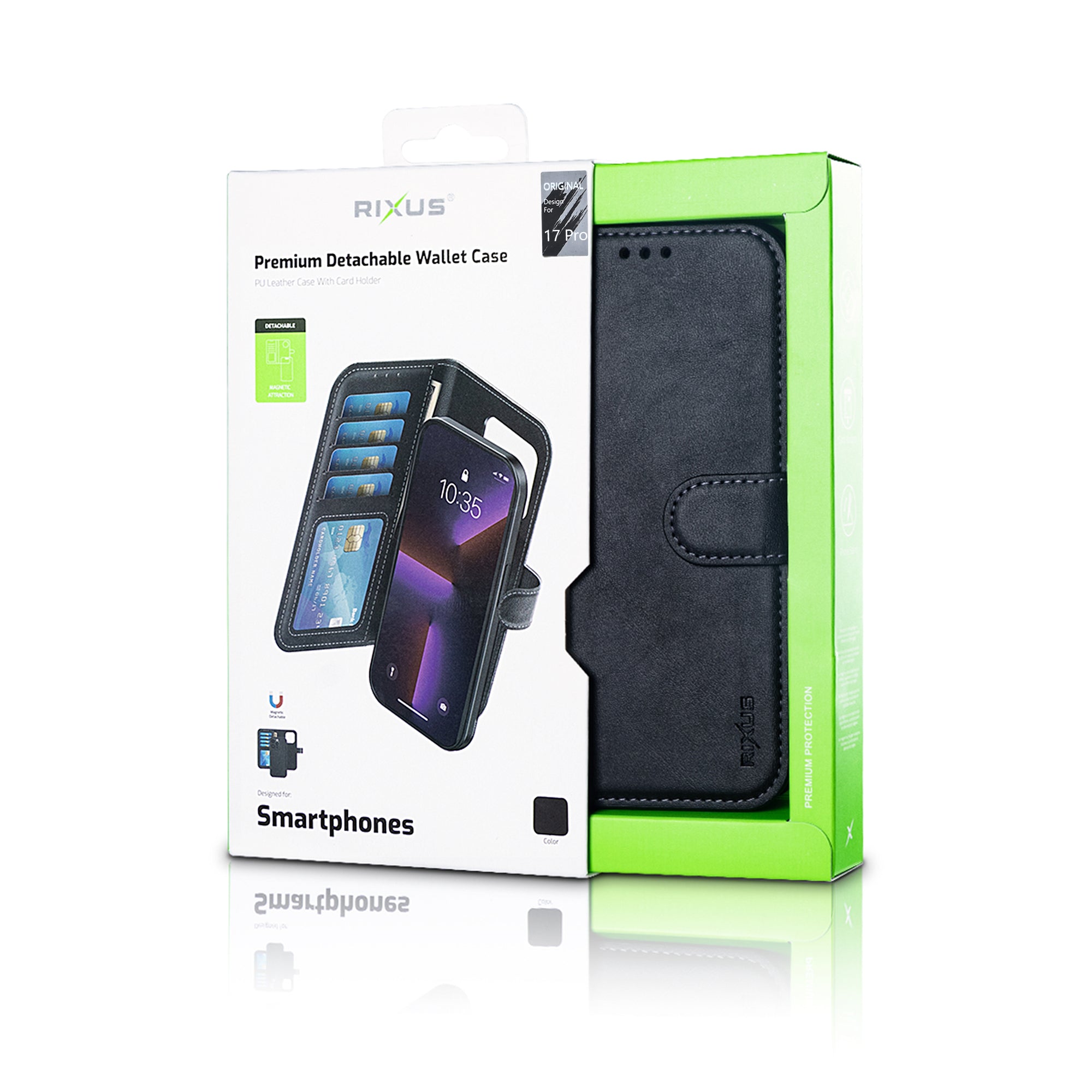 Rixus Duo Portefeuille magnétique détachable For Apple iPhone 17 Pro Noir
