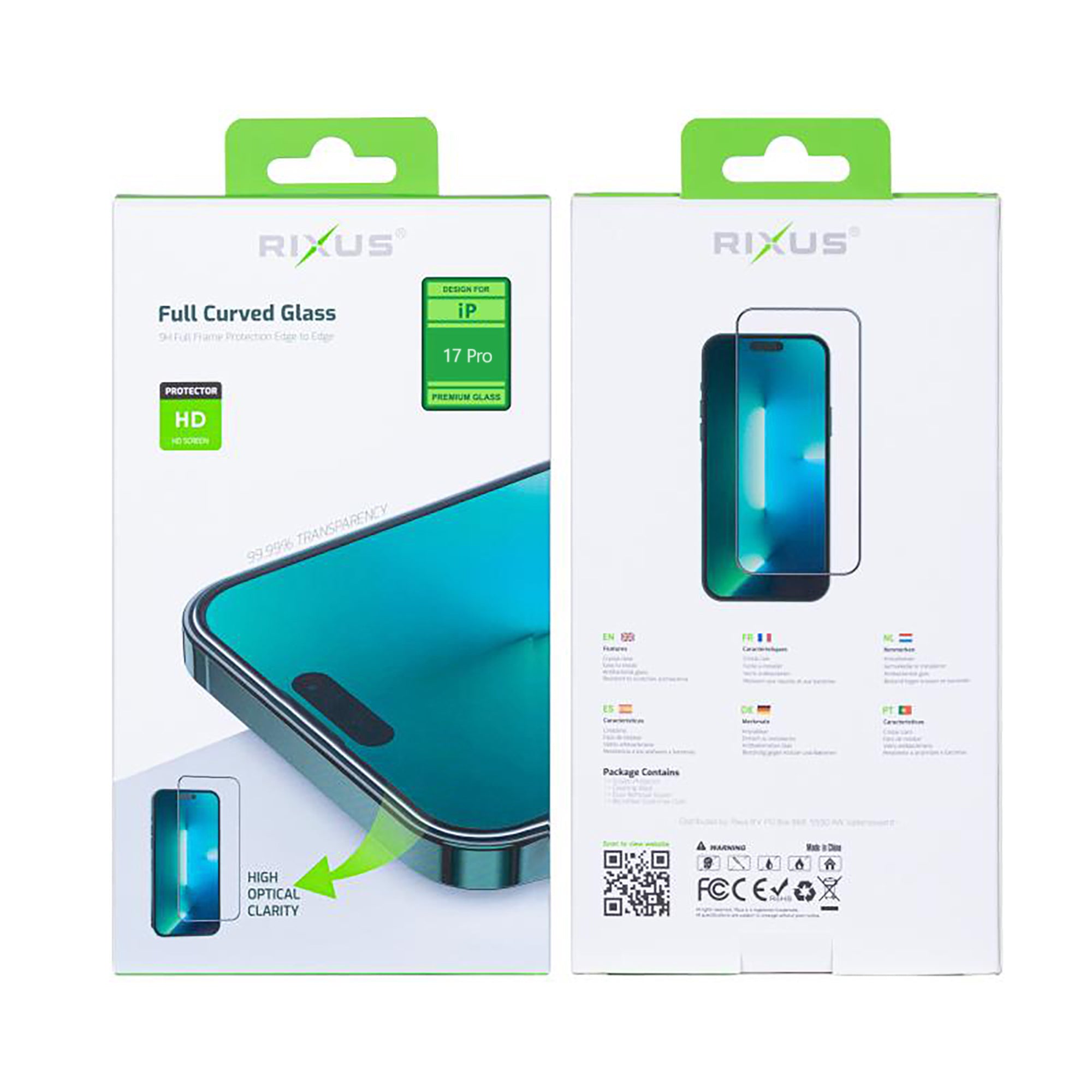 Rixus Clear HD Full Curved Edge Tempered Glass For Apple iPhone 17 Pro