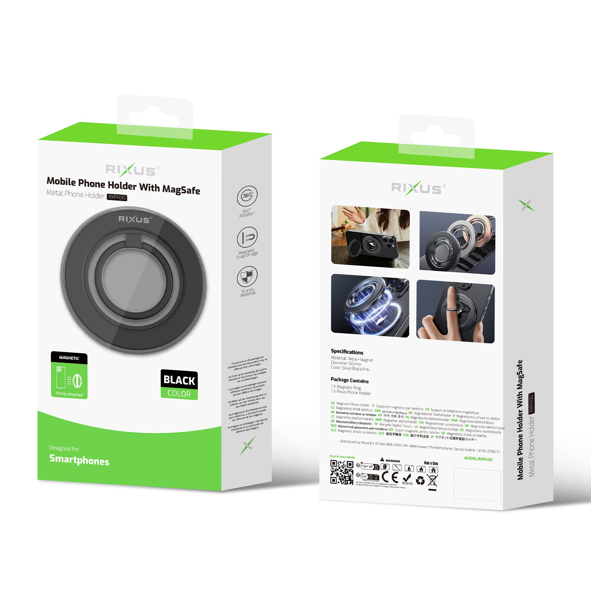 Rixus RXPH30B MagGo Porte-bague magnétique noir titane