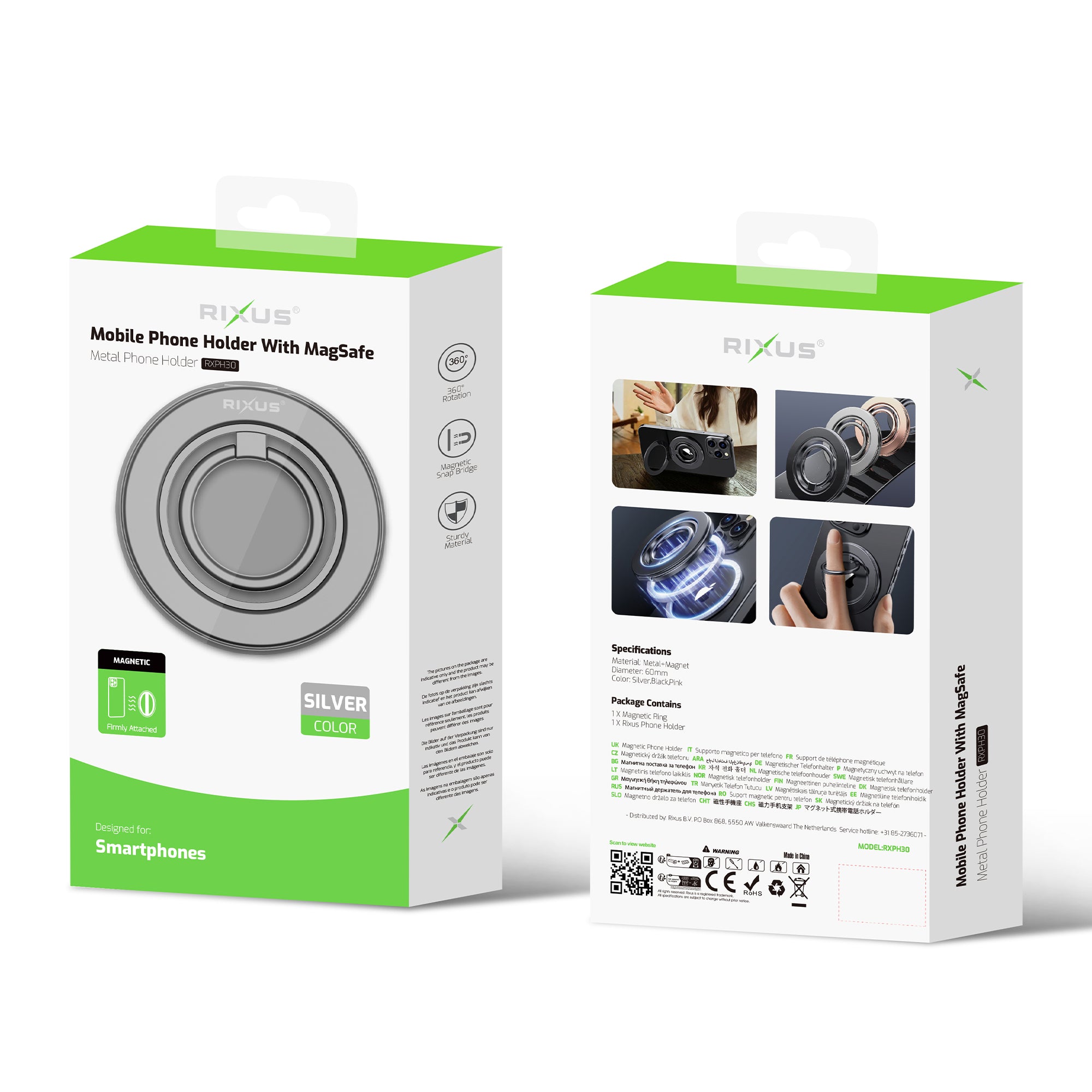 Rixus RXPH30S MagGo Porte-bague magnétique Argent titane