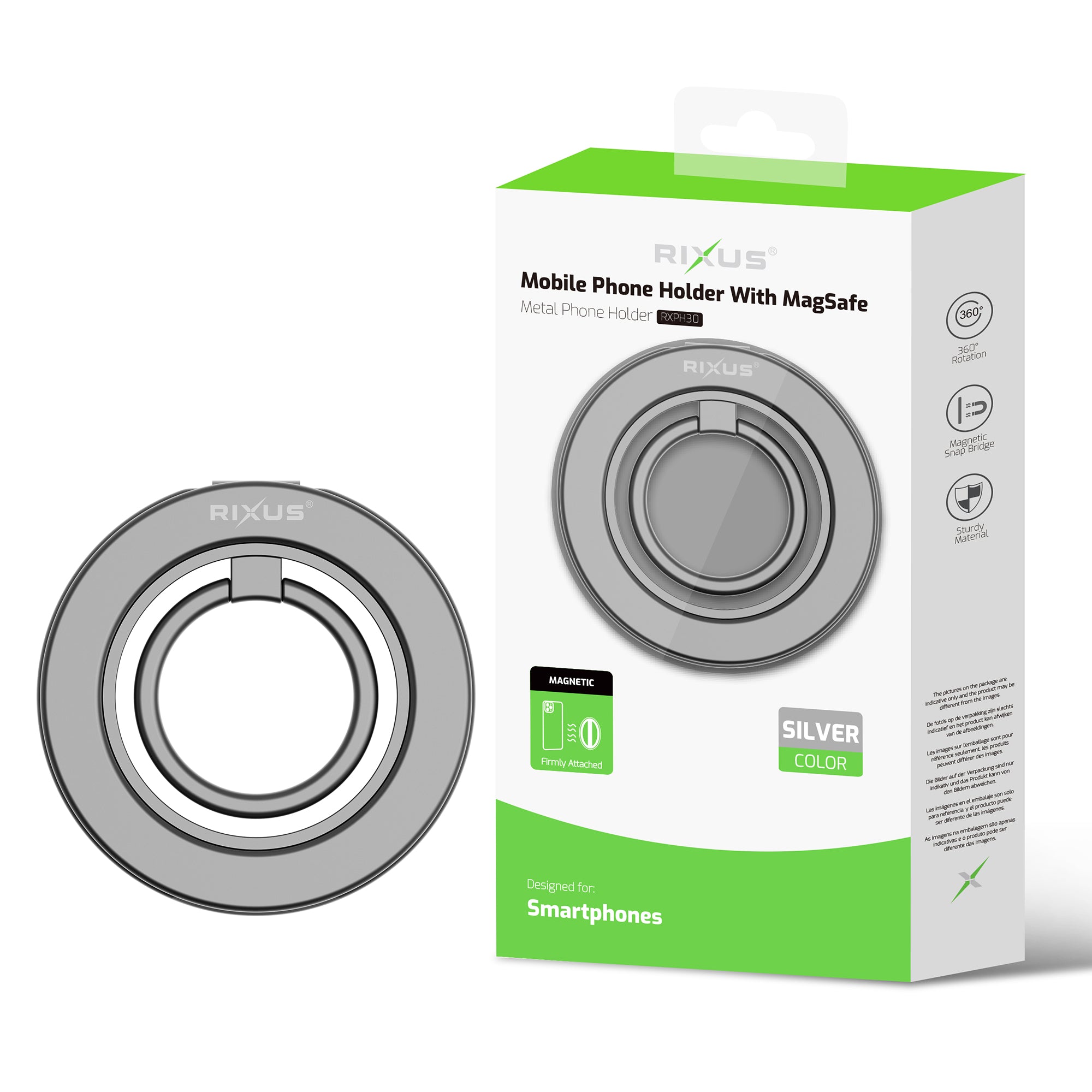 Rixus RXPH30S MagGo Porte-bague magnétique Argent titane