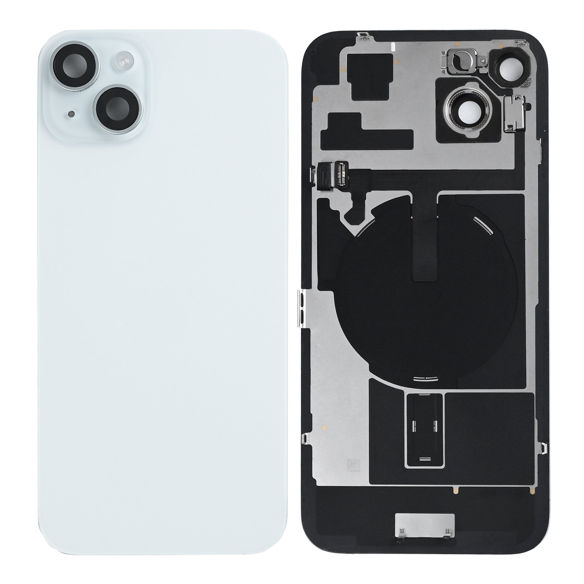 For Apple 15 Plus Verre arrière avec NFC, cadre d'appareil photo agrandi Bleu retiré