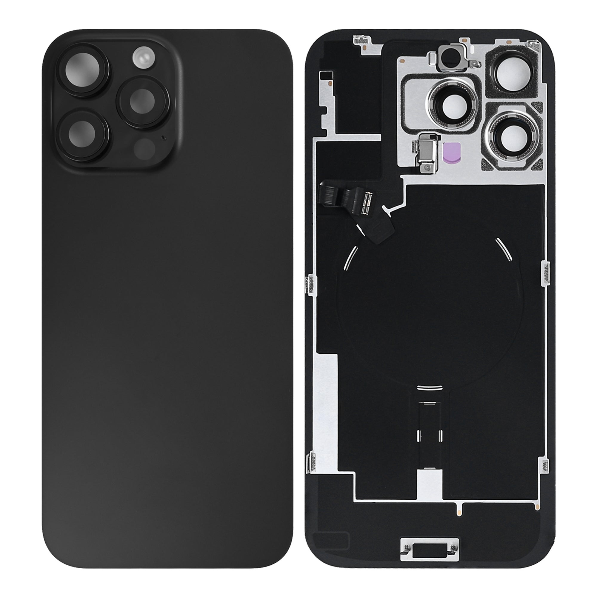 For Apple 16 Pro Verre arrière avec NFC, cadre d'appareil photo agrandi Titane noir étiré