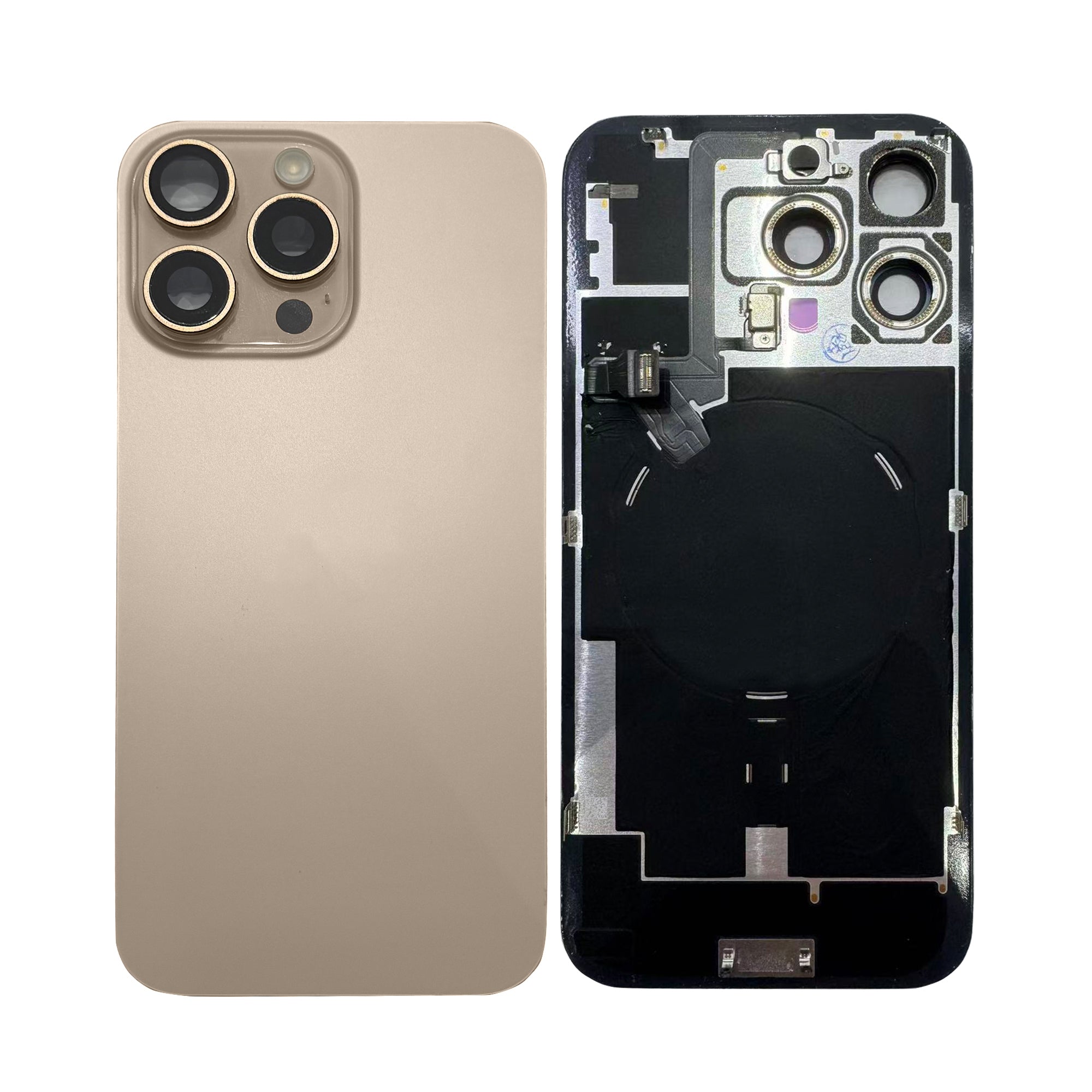 For Apple 16 Pro Verre arrière avec NFC, cadre d'appareil photo agrandi Titane désert tiré