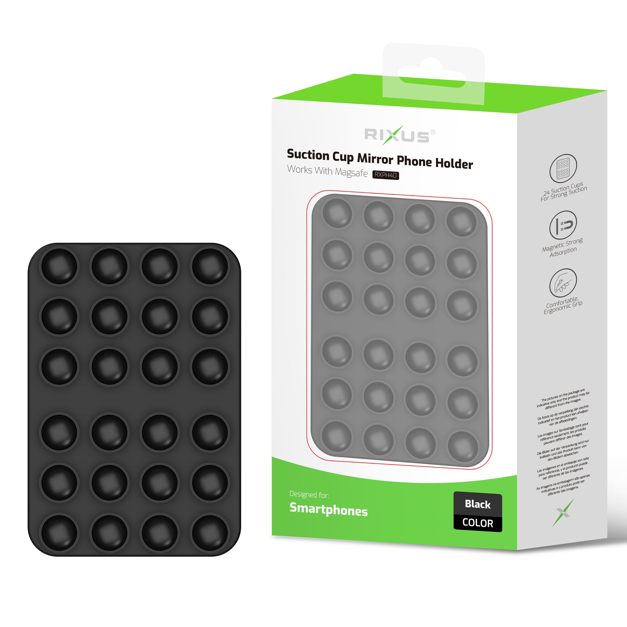 Rixus RXPH40B Support de téléphone avec miroir à ventouse Noir