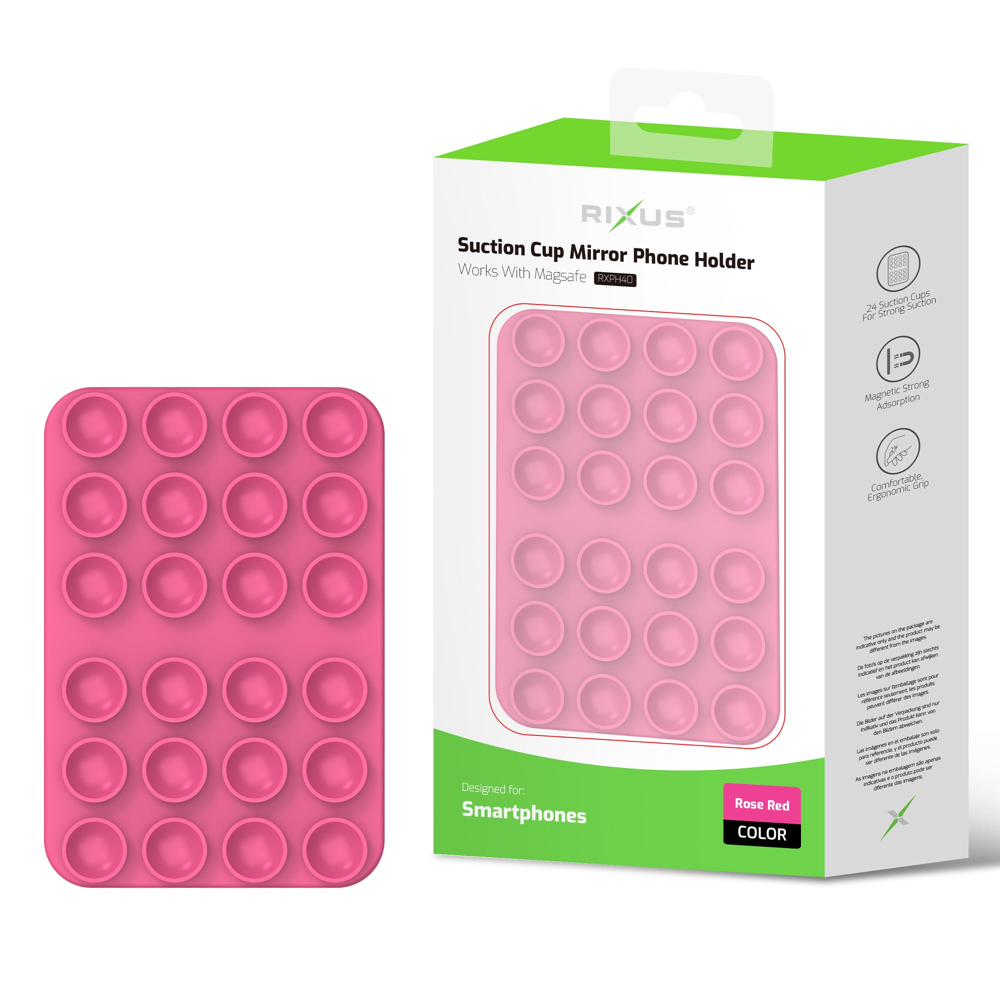 Rixus RXPH40L Support de téléphone avec miroir à ventouse Rouge rosé