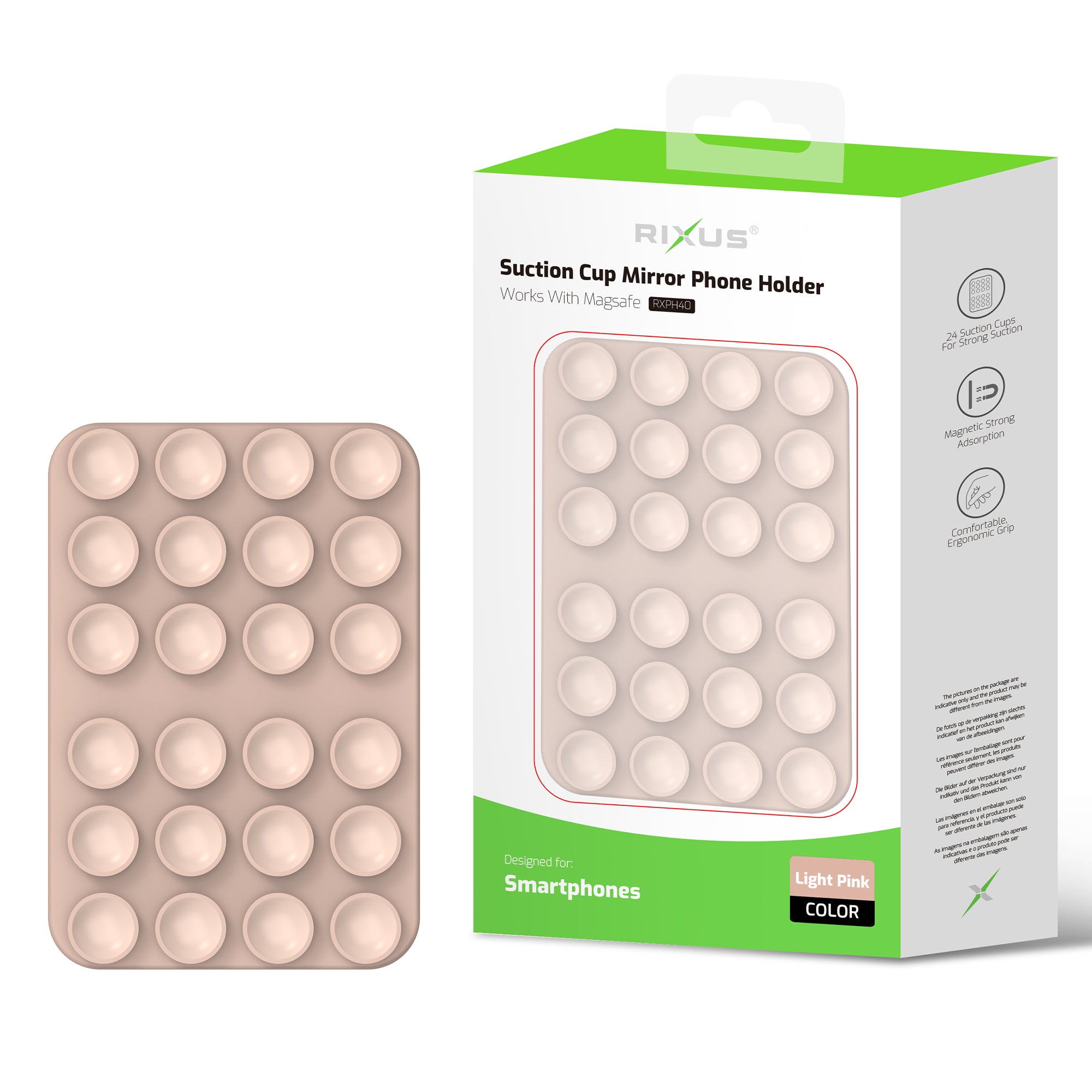 Rixus RXPH40 Support de téléphone avec miroir à ventouse Rose clair