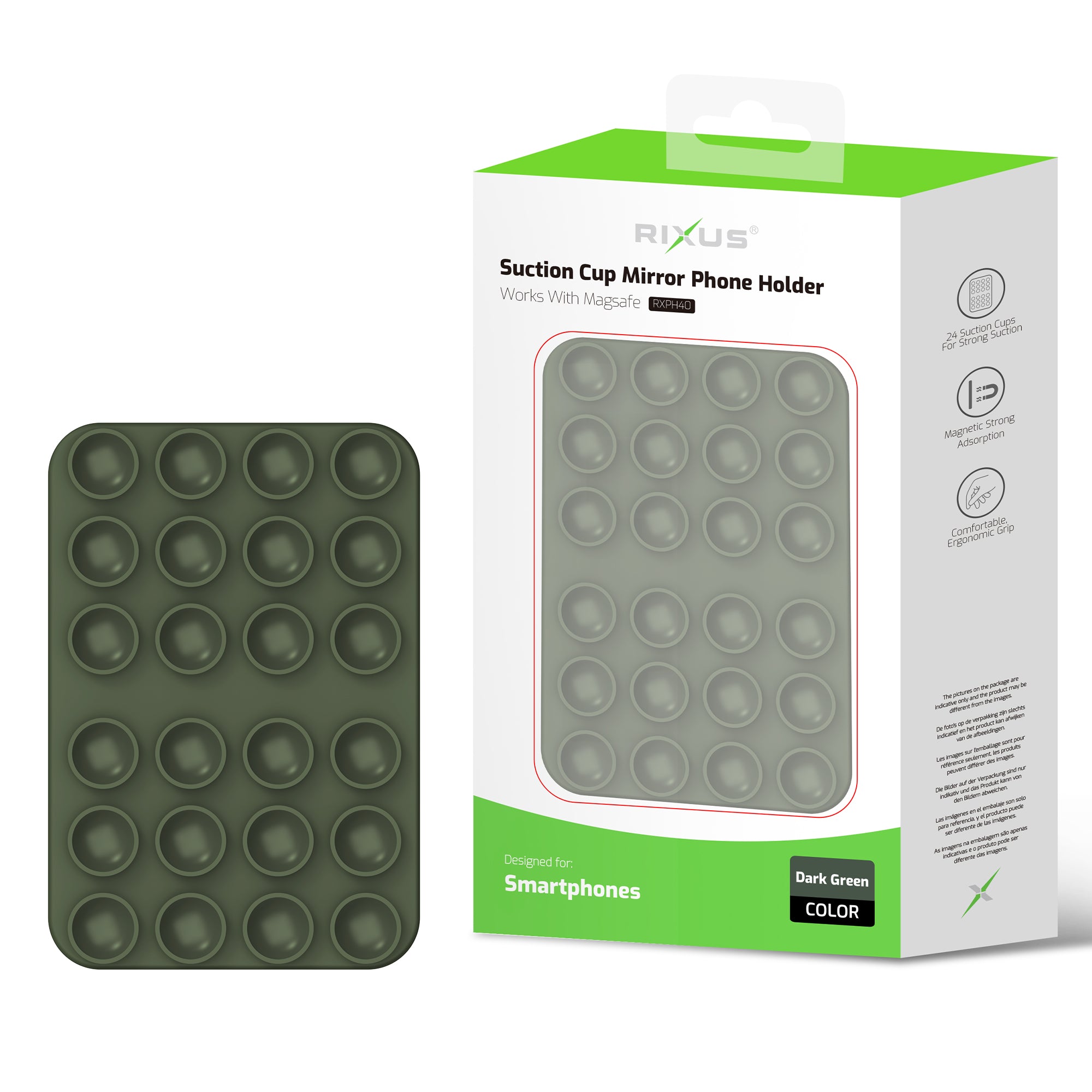 Rixus RXPH40D Support de téléphone avec miroir à ventouse Vert foncé