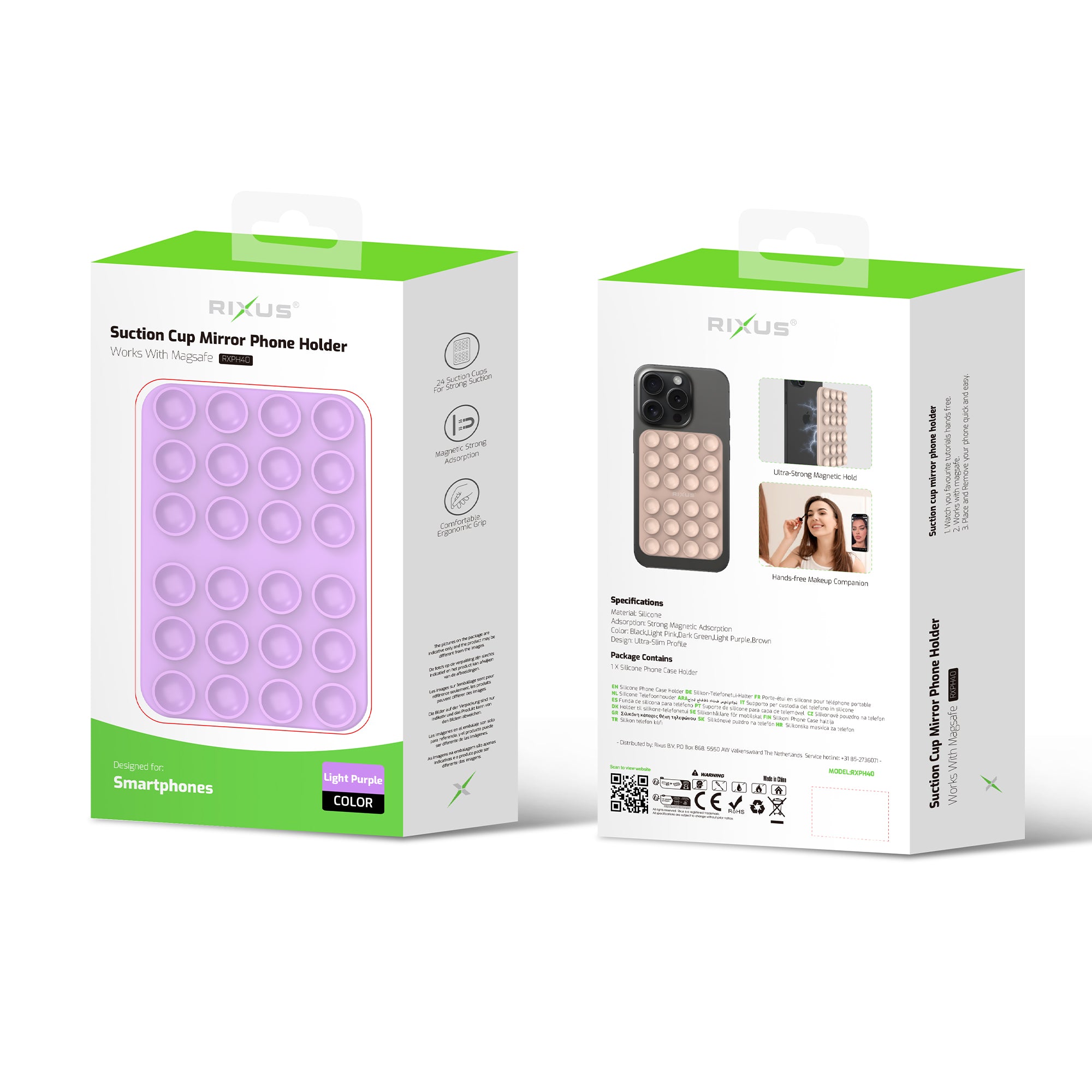 Rixus RXPH40LP Support de téléphone avec miroir à ventouse Violet clair