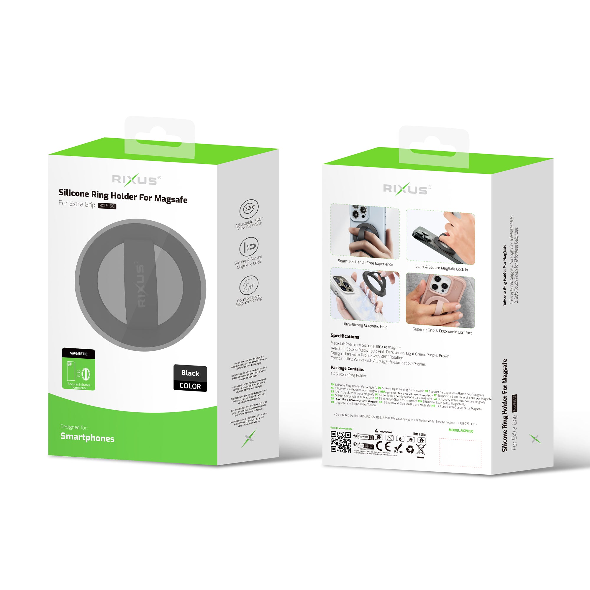 Rixus RXPH50B Silicone Ring Holder For MagSafe Compatible Black