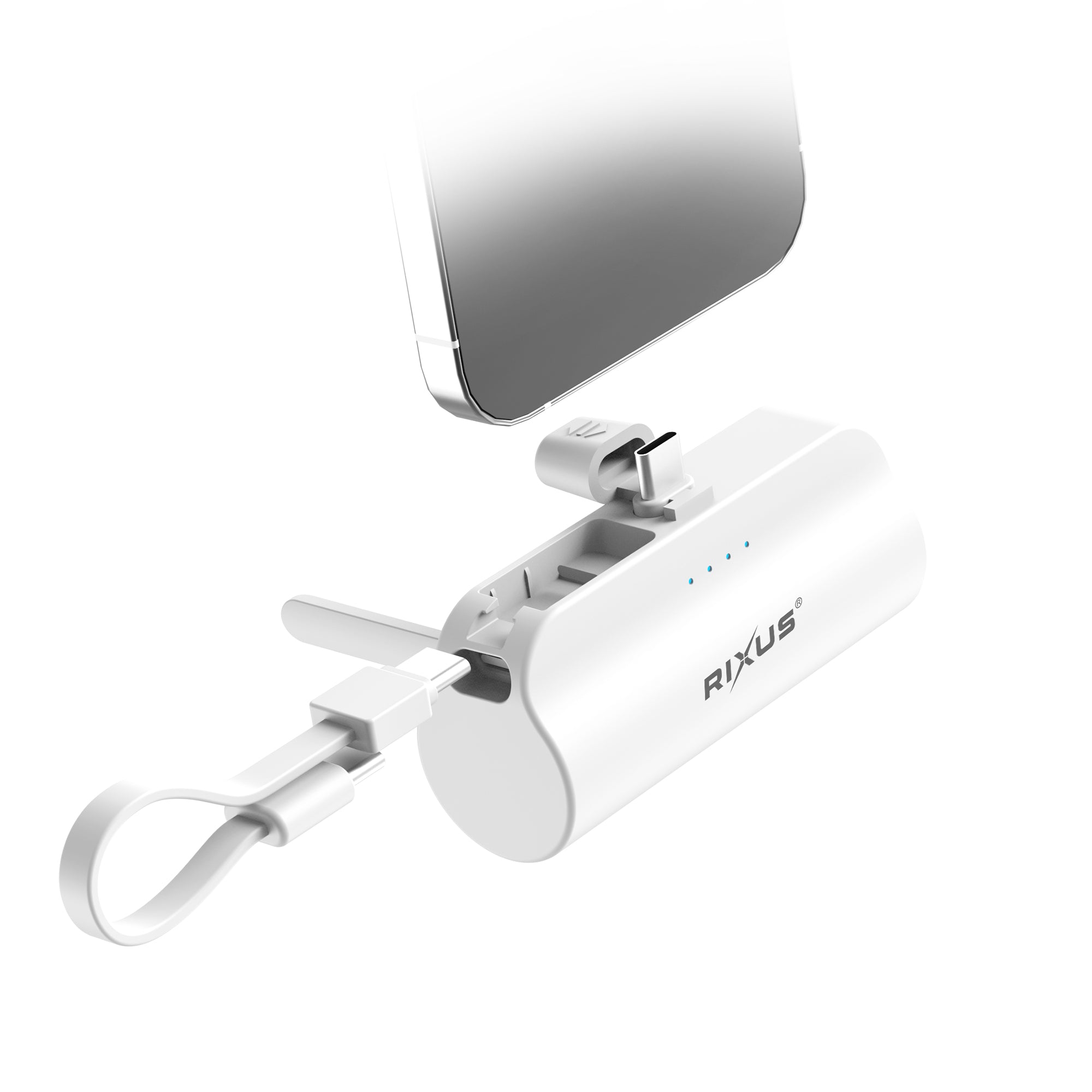 Mini batterie externe Rixus RXPB98W Click-On USB-C 5000 mAh blanche