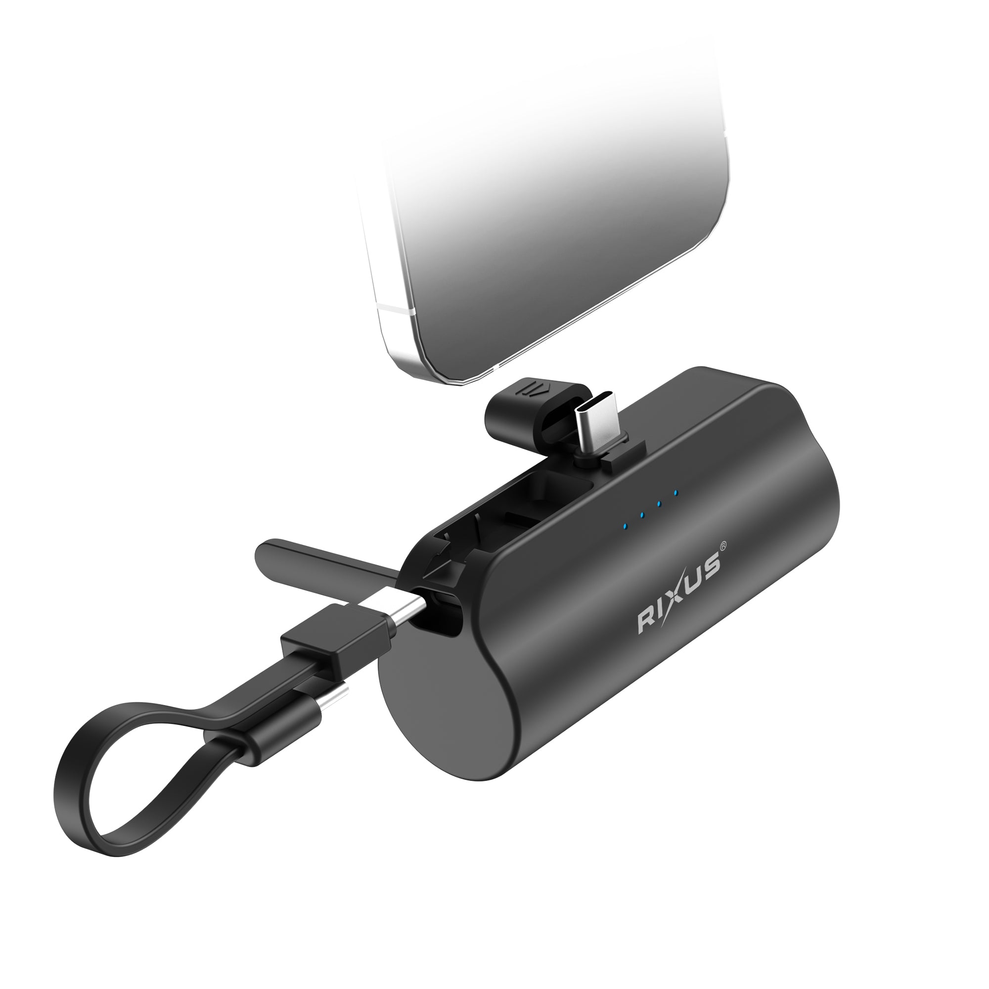 Mini batterie externe Rixus RXPB98B Click-On USB-C 5000 mAh noire