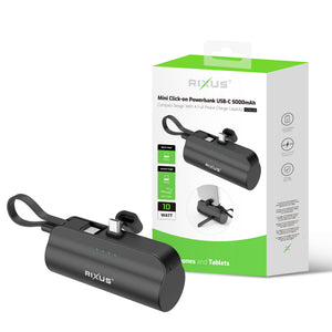 Mini batterie externe Rixus RXPB98B Click-On USB-C 5000 mAh noire