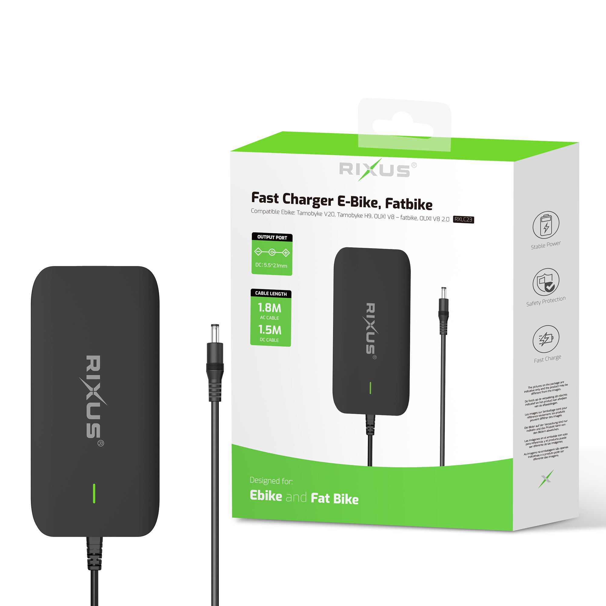 Rixus RXLC23 Chargeur rapide pour Fatbike Ouxi V8,H9 Noir