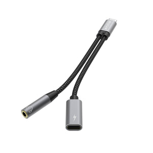 Rixus RXMU72 Répartiteur USB-C vers USB-C et Aux 3,5 mm 15 cm Gris sidéral
