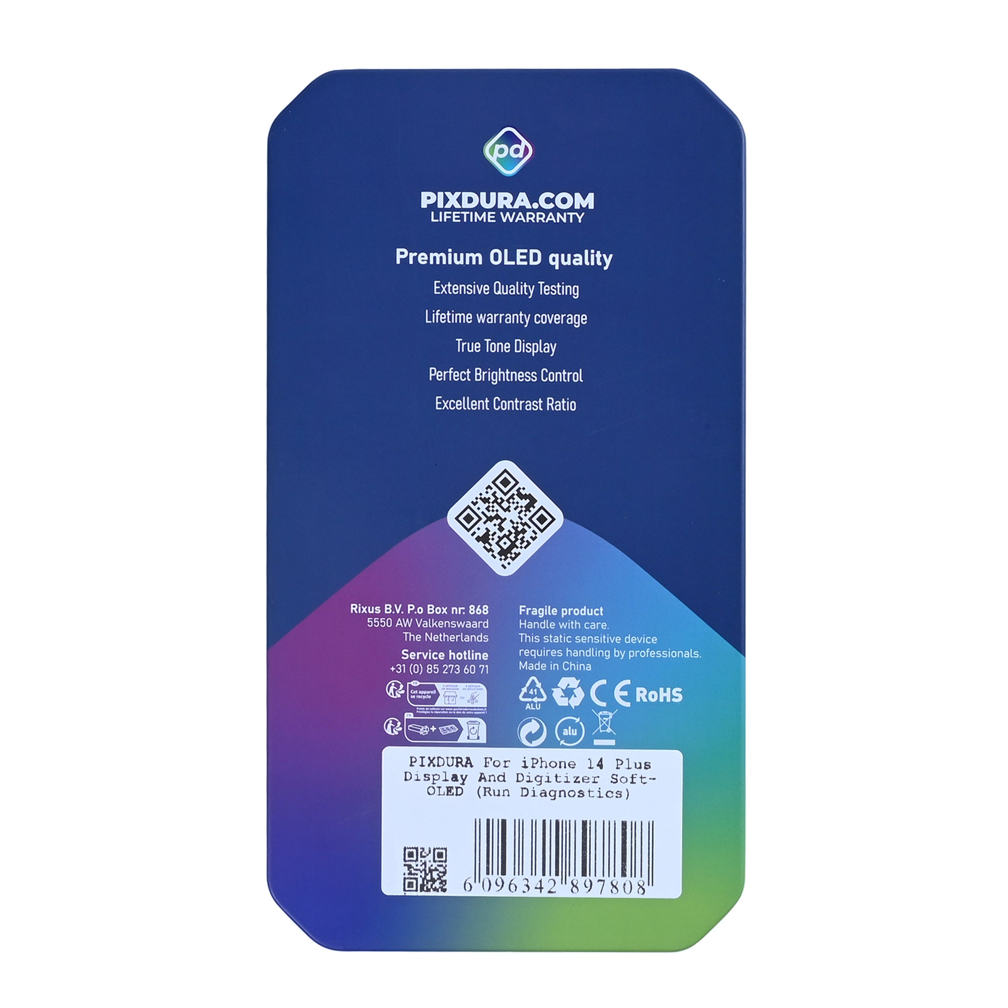 PIXDURA For Apple 14 Plus Écran et numériseur Soft-OLED exécuter les diagnostics) (60 Hz)