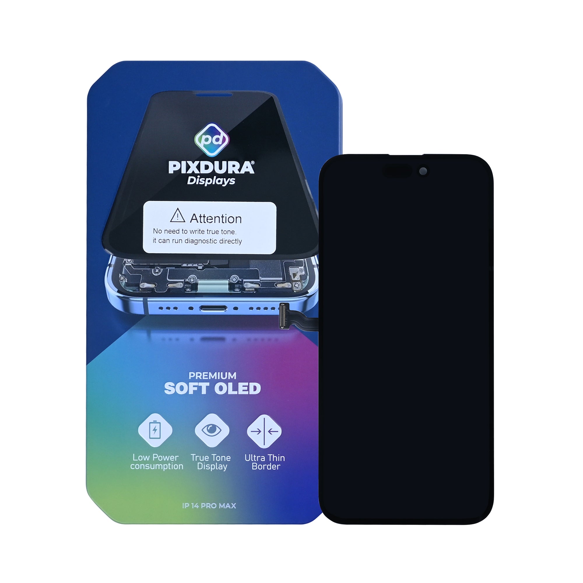 PIXDURA For Apple 14 Pro Max Écran et numériseur Soft-OLED Exécuter les diagnostics) (120 Hz)
