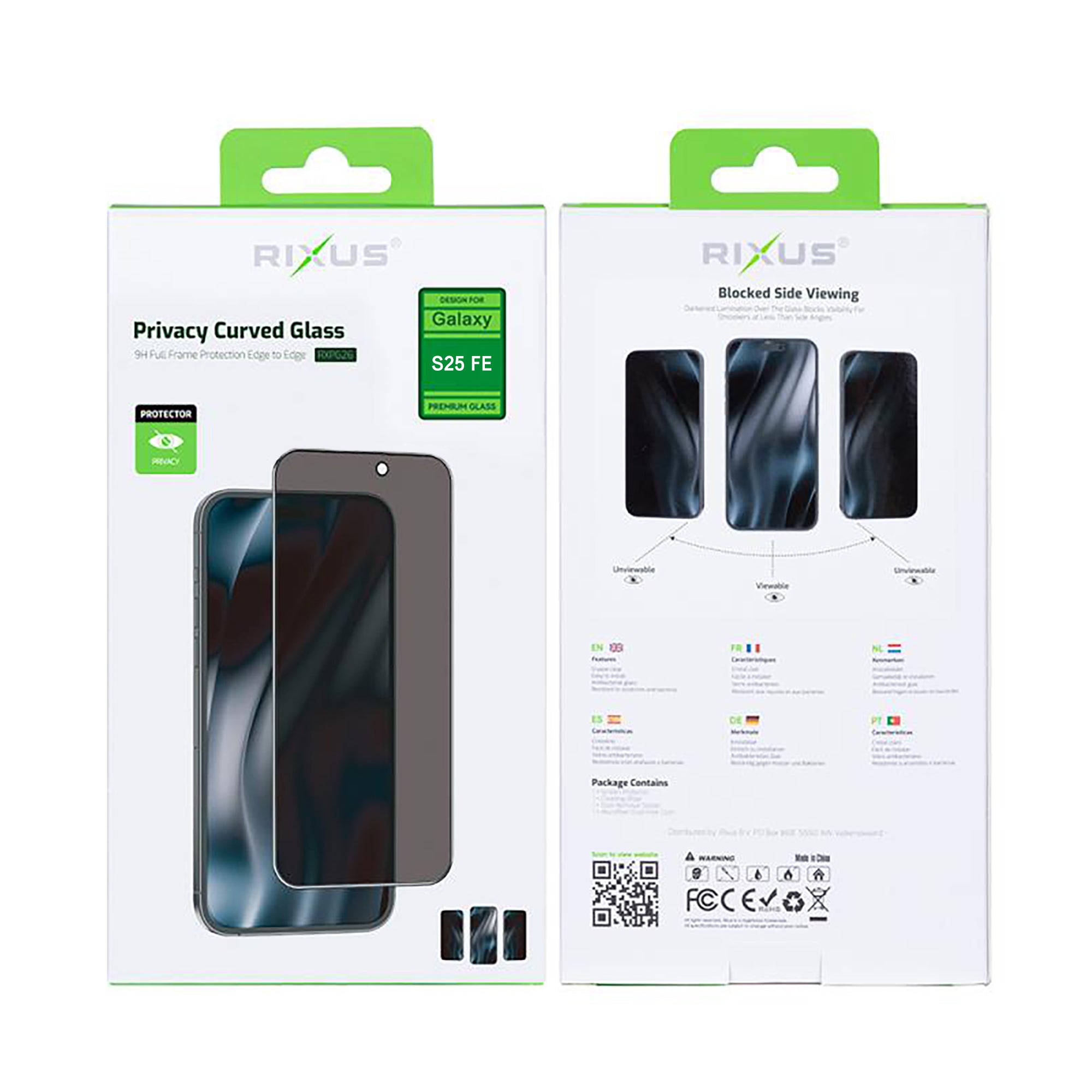 Verre trempé Rixus Privacy Full Curved Edge pour Samsung Galaxy S25 FE, A57