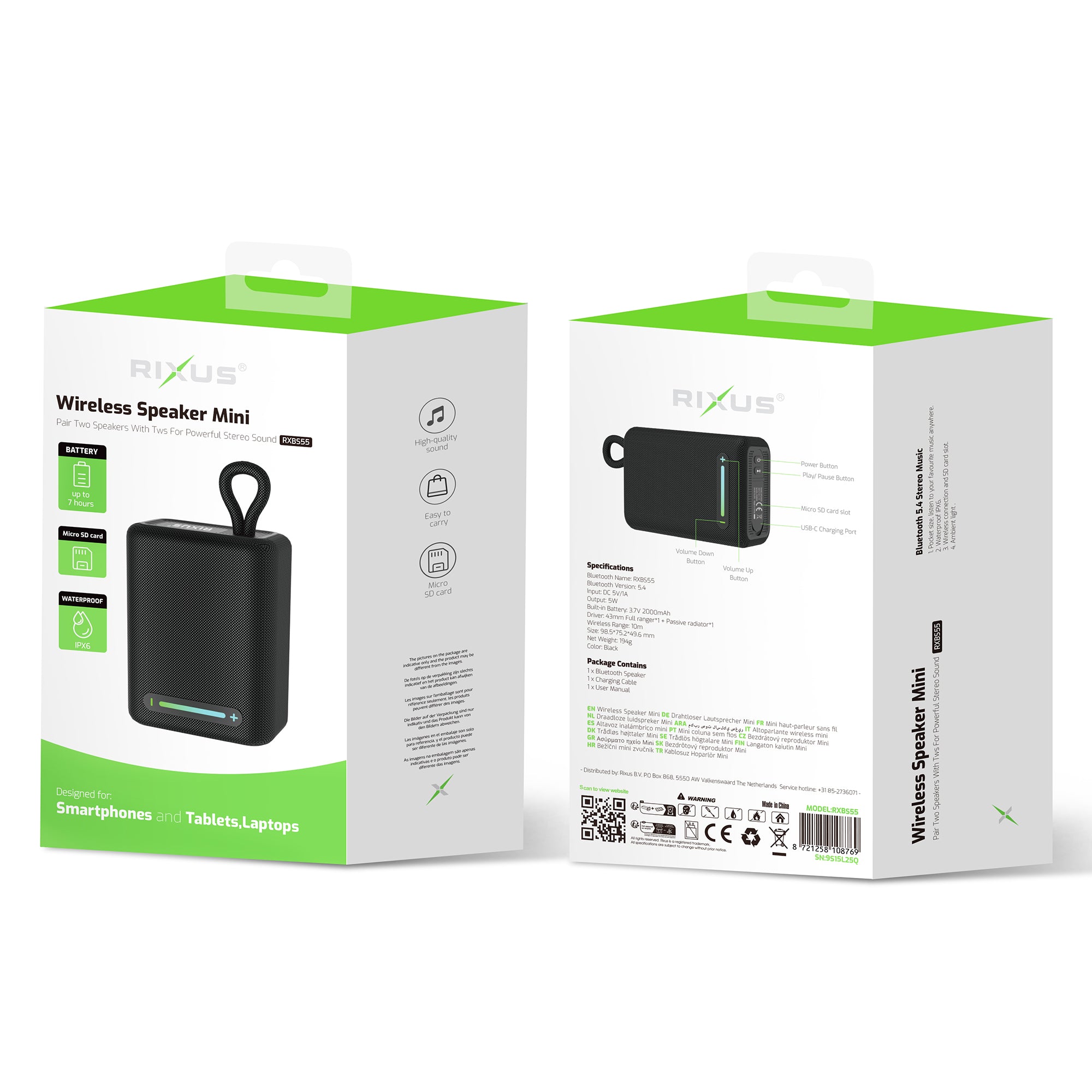 Mini enceinte sans fil Rixus RXBS55 noire