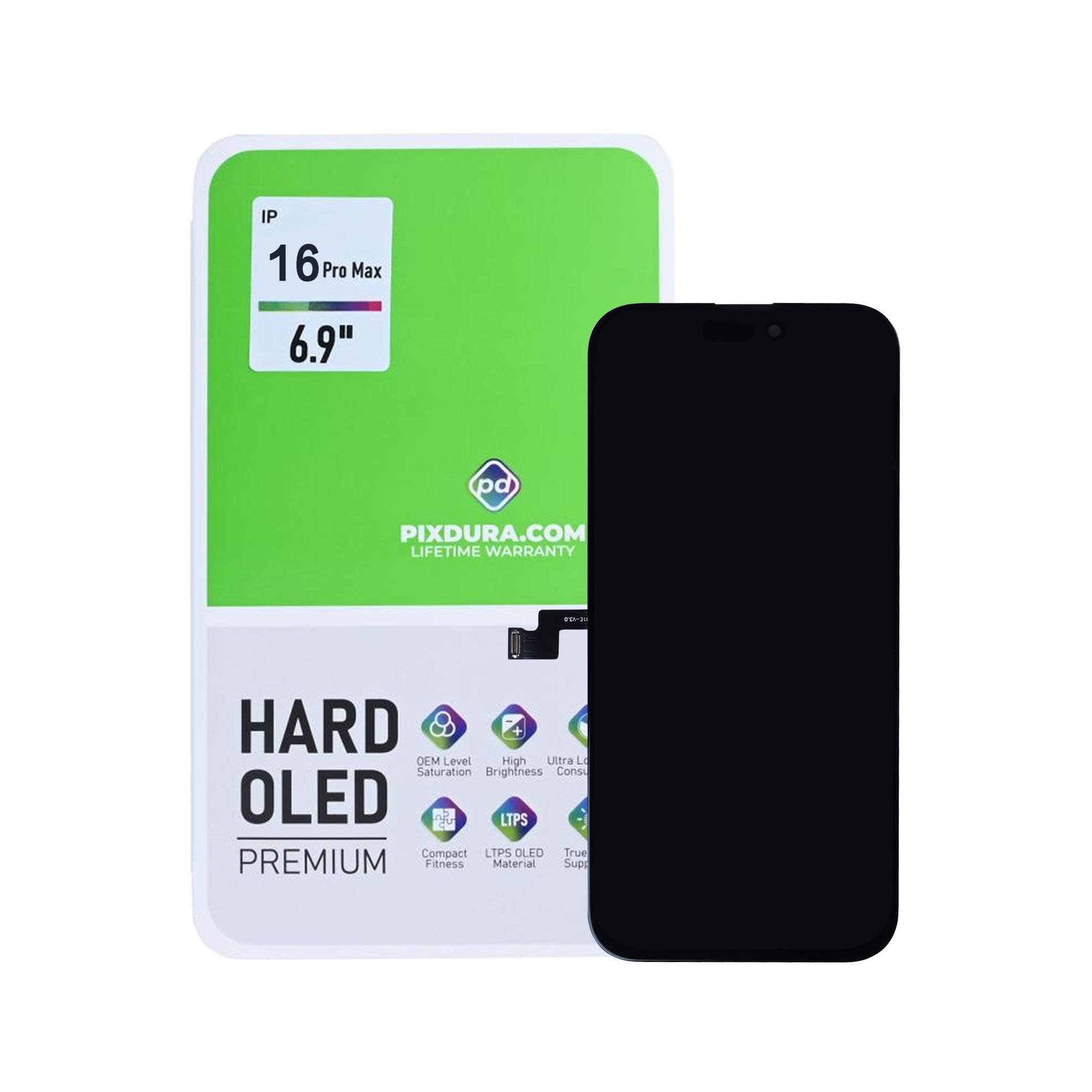PIXDURA For Apple 16 Pro Max Écran et numériseur Hard-OLED (IC amovible) (90 Hz)