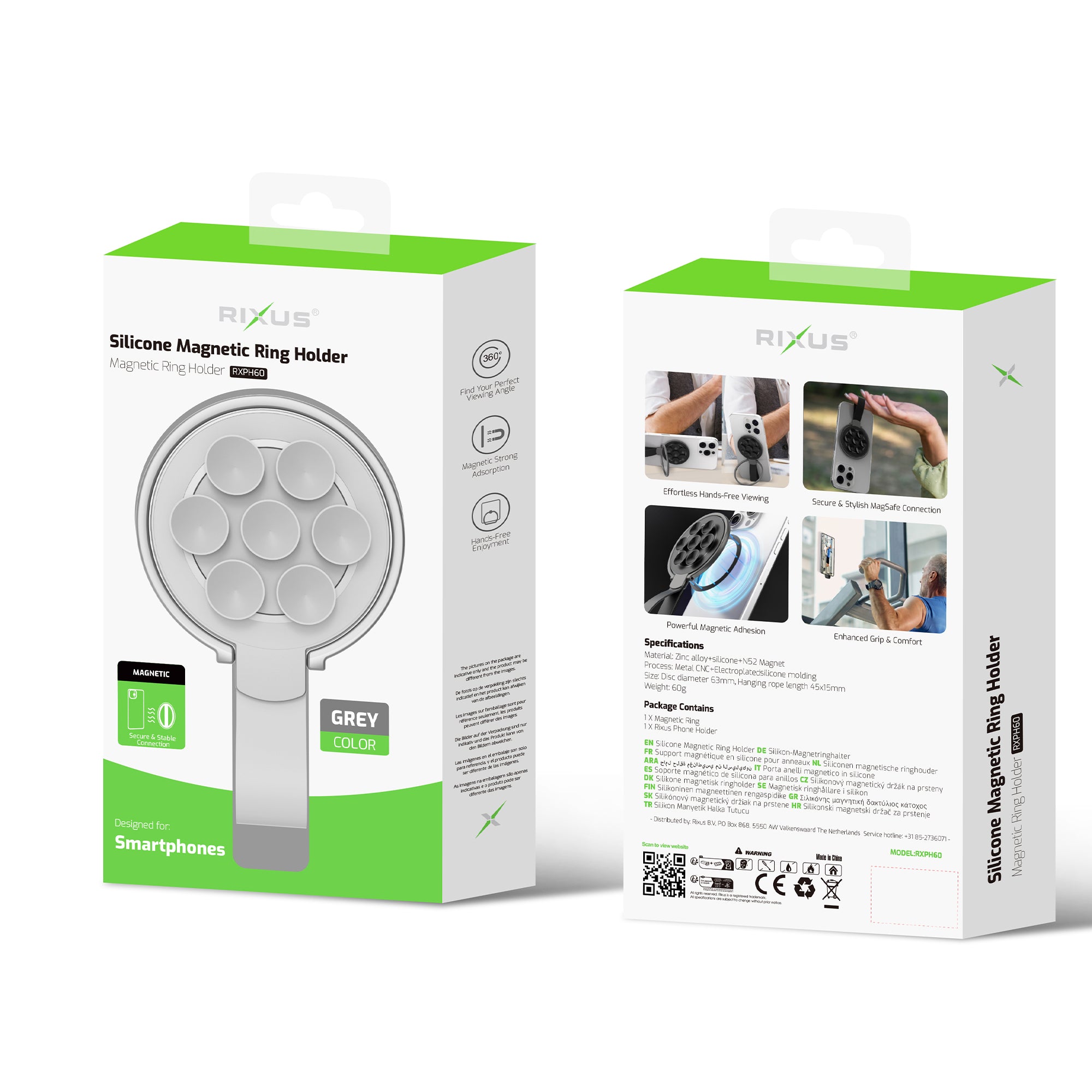 Rixus RXPH60W Support magnétique en silicone pour anneau, gris
